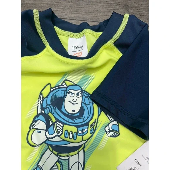 Boys 3pc Swimsuit Set 18 M Toddler Swim Trunks Shirt Rash Guard Buzz Lightyear - Picture 6 of 7